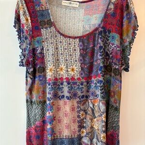 NATURAL LIFE Devon Buttersoft Colorful Patchwork Short Sleeve Top NWT XL